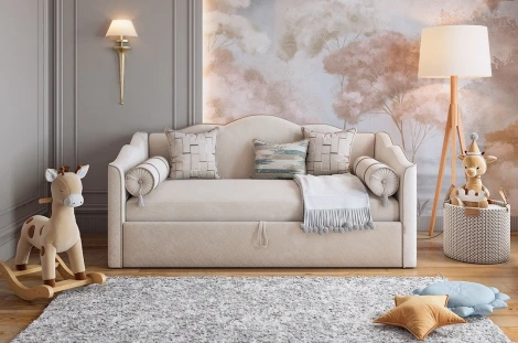 Кровать-софа "Лея К1" 90х200 см Mebelson (ДСП,ЛДСП,Велюр/Кремовый,Латте) арт.ZP.KM.S-18.2959