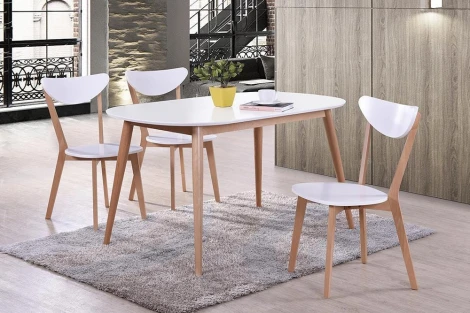 Стол обеденный MAX (Макс) Белый+Натуральный ( Бук) (основание бук, столешница мдф)