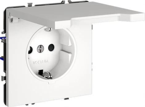 Розетка с заземлением, шторками и крышкой (белый матовый) Voltum S70 VLS040302