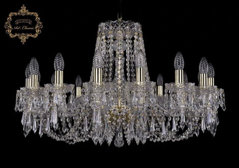 Подвесная большая люстра Art Classic 11.23 11.23.16.300.Gd.Dr (220V, хрусталь, на цепи, подсвечник, свеча)