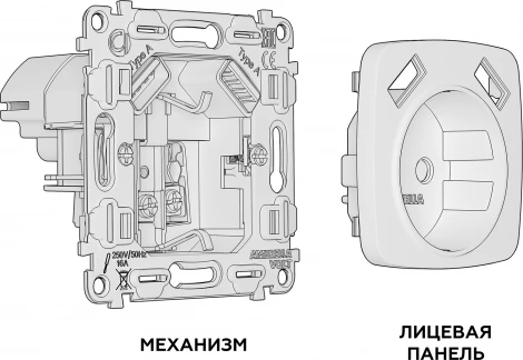 Розетка с заземлением, шторками и быстрой зарядкой USBх2 (белый глянец) Ambrella Volt QUANT MO109010