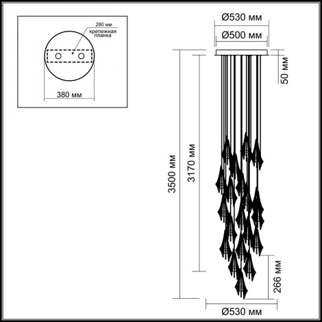 Потолочная каскадная люстра Odeon Light Afalina 5442/137L черный/бел.матовый/прозрачн./дымчатый/металл/стекло LED*137W 3000K (220V, на проводе)