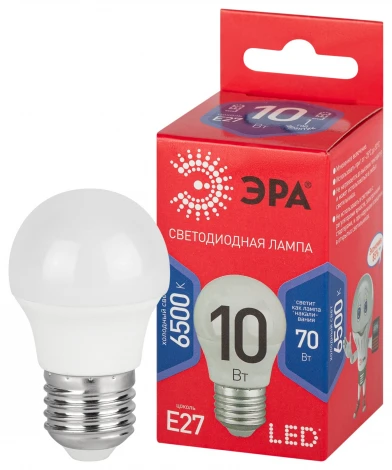 Лампочка светодиодная E27 10W ЭРА LED P45-10W-865-E27 R