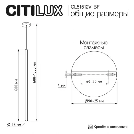 Подвесной светильник светодиодный (+BF9025BS) латунь Citilux Tubu CL51512V_BF