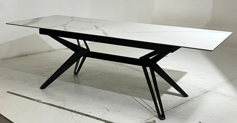 Стол URBINO 180 MATTE STATUARIO Белый мрамор матовый, керамика/ черный каркас М-City