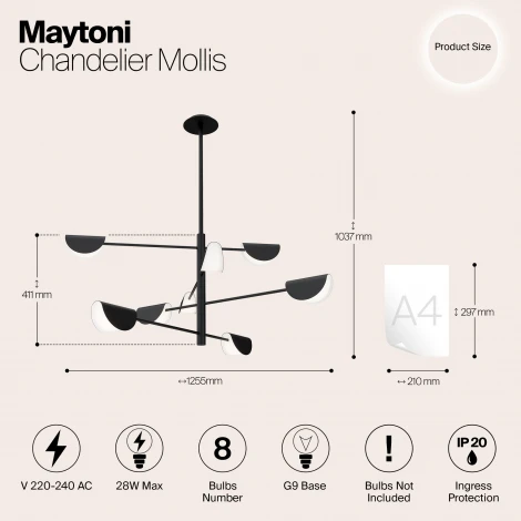 Потолочная люстра на штанге Maytoni Mollis MOD126PL-08B (220V)