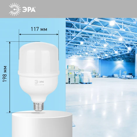 Лампочка светодиодная E27 с переходником на E40 60W ЭРА LED POWER T120-60W-6500-E27 с переходником на E40/E40 R