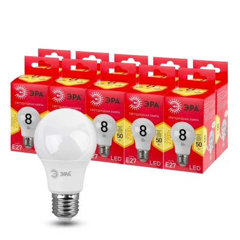 Лампочка светодиодная E27 8W ЭРА LED A55-8W-827-E27 R