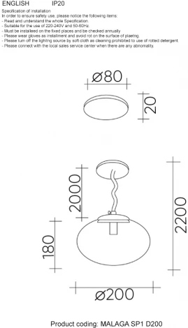 Подвесной светильник Crystal Lux MALAGA SP1 D200 COOPER (на проводе)