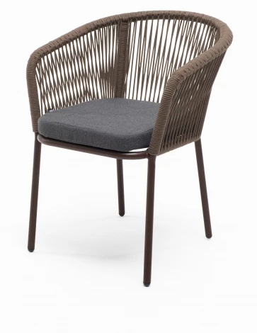 "Марсель" стул плетеный из роупа, каркас алюминий коричневый (RAL8016) муар, роуп коричневый круглый, ткань темно-серая 027 4SIS арт.УТ-00007220