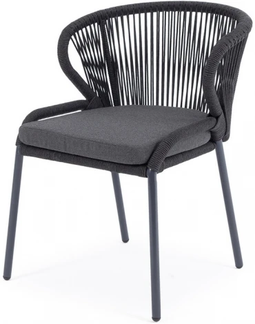 "Милан" стул плетеный из роупа, каркас алюминий темно-серый (RAL7024) муар, роуп темно-серый круглый, ткань темно-серая 027 4SIS арт.УТ-00006819