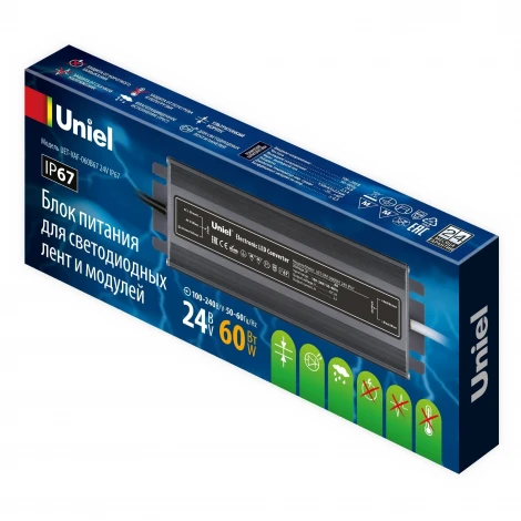 Блок питания ультратонкий 60Вт Uniel UET-VAF-060B67 24V IP67