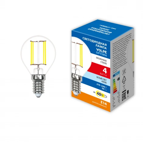 Лампочка светодиодная филаментная Volpe LED-G45-SLF LED-G45-4W/4000K/E14/CL/SLF