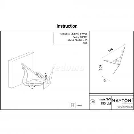 Настенный светильник (бра) Trame 3000К 3Вт IP 20 LED Maytoni Technical C808WL-L3B (220V)