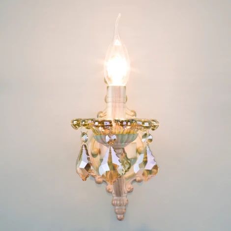 Бра Eurosvet 3281 3281/1 белый с золотом / тонированный хрусталь (220V, хрусталь Strotskis, подвески, подсвечник, свеча)