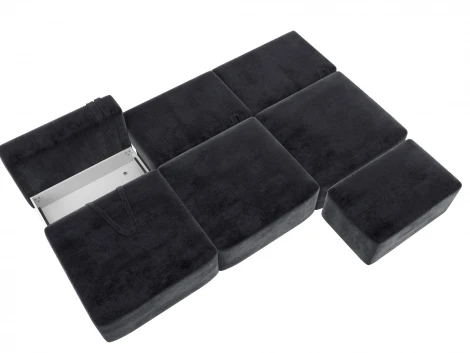 Диван прямой модульный с пуфом Лига-060 НПБ Лонг (ЛДСП,Брус,Фанера/Пластик/Велюр/Темно-серый) Лига Диванов 129478