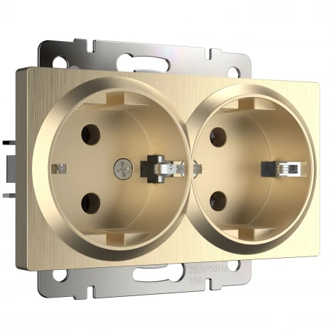 Розетка двойная с заземлением (шампань рифленый) Werkel W1172010 (a051432)