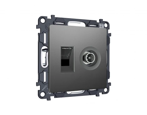 Комплект механизма ТВ-розетки оконечной и Ethernet RJ-45 розетки с автоматической защитной шторкой встраиваемый (антрацит серый) Ambrella Volt QUANT MA662510