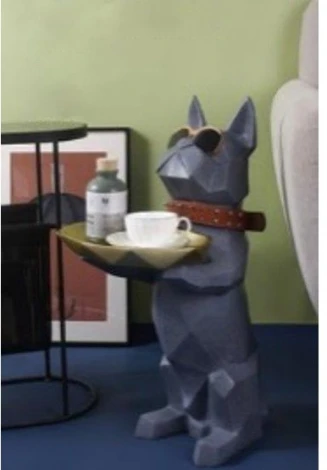 Большая статуэтка-столик Бульдог с подносом серая MY iNTERNO MY-D119