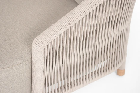 "Верона" кресло плетеное из роупа, каркас алюминий белый муар, роуп бежевый круглый, ткань бежевая 15052 4SIS VER-A-002 W Mua beige(beige15052)