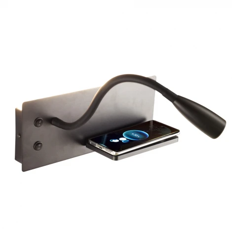 Настенный светильник с беспроводным ЗУ и полкой светодиодный для чтения с выключателем AM Group AM483 AM483 BK (220V)