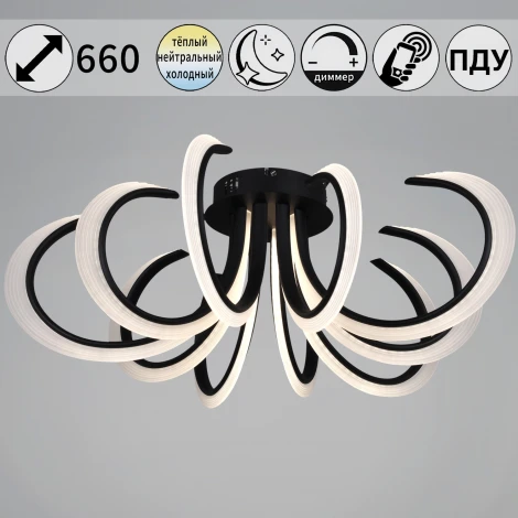 Потолочная люстра светодиодная с пультом и ночным режимом Reluce 74390-0.3-5+5 black (Умный дом) (220V)