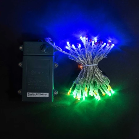 Гирлянда Нить на Батарейках с Таймером 5м Разноцветная, 50 LED, Провод Прозрачный Силикон, IP65