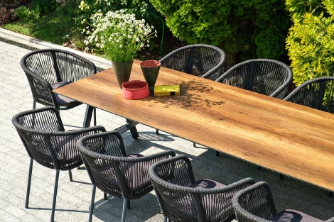 Обеденная группа на 10 персон, стол HPL дуб, круглый роуп 4SIS Куба KCM10T1-11-SET