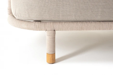 "Верона" диван 3-местный плетеный из роупа, каркас алюминий белый муар, роуп бежевый круглый, ткань бежевая 15052 4SIS арт.УТ-00010334