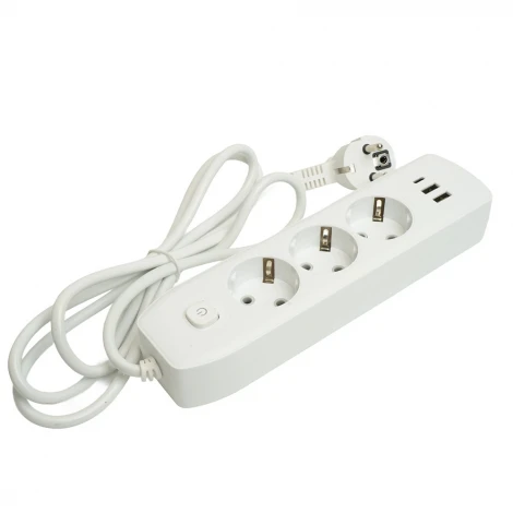 Удлинитель 3-х местный 2хUSB Type A+C 1,8м. (белый) Stekker Home plus 49970