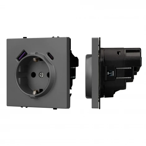 Розетка ARL NOBE зк со шторками с USB тип А+С софт-тач серый базальт SCT-MUAC-SFPL-GR (250V, 16A) (Arlight,) 054287(1)
