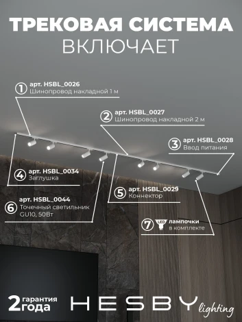 Трековая система в сборе накладная однофазная 220V Hesby Lighting Skylite №3 HSBL_kompl_S003_NI3W4K