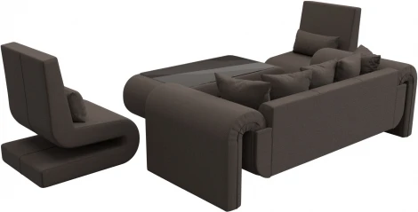 Набор Волна-2 (стол, диван, 2 кресла) (Коричневый/Рогожка) Лига Диванов арт.125328