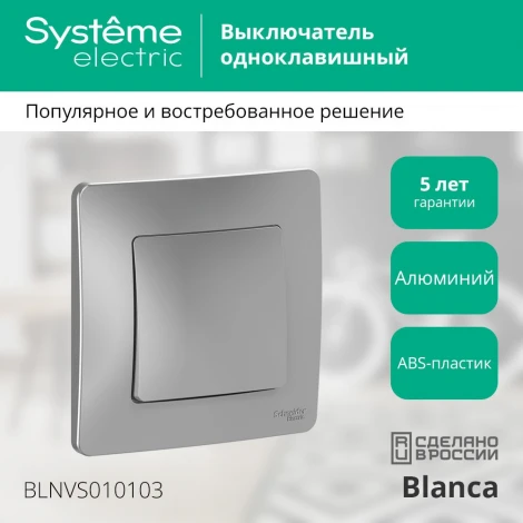 Выключатель встраиваемый одноклавишный (алюминий) Systeme Electric Blanca BLNVS010103