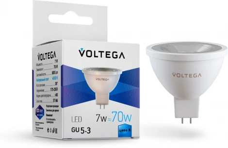 Лампочка светодиодная полусфера белая колба GU5.3 7 Вт 570 lm 4000K нейтральное белое свечение Voltega Simple 7063