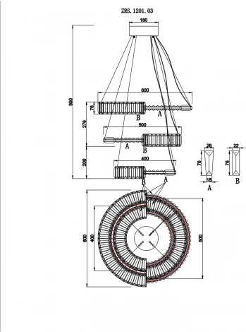 Подвесной светильник ярусный Zortes Moi ZRS.1201.03 (LED, 220V, хрусталь, пульт управления, на тросе, IP21)