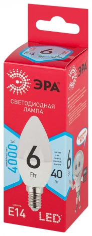 Лампочка светодиодная E14 6W ЭРА LED B35-6W-840-E14 R