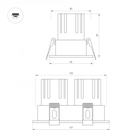 Светильник встраиваемый MS-FLOW-BUILT-S157x85-2x6W Warm3000 (WH, 55 deg, 230V) (Arlight, IP20 Металл) 060934