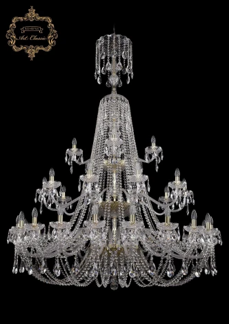 Подвесная большая люстра Art Classic 11.21 11.21.20+10+5.530.3d.XL-196.Gd.Sp (220V, хрусталь, на цепи, подсвечник, свеча)