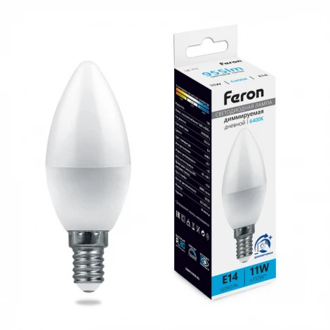 Лампа светодиодная C37 свеча диммируемая 11W 230V E14 6400К Feron LB-771 51057