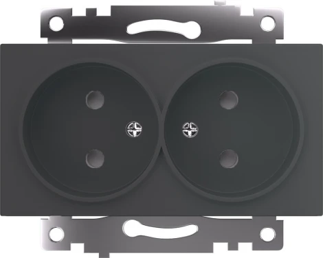 Розетка двойная без заземления со шторками (графит) Stekker Катрин 49421