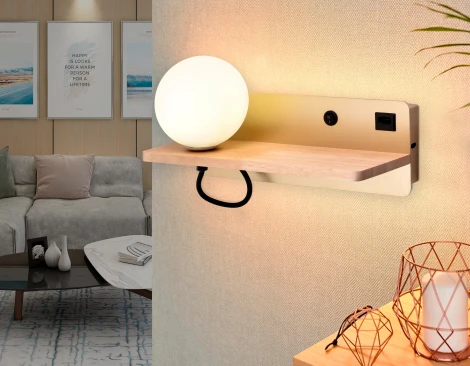 Бра с полкой с usb Ambrella Wallers FW520 (220V, выключатель, шар)