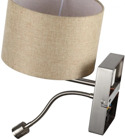 Бра на гибкой ножке для чтения Lumion Nikki 8250/2W никель/бежевый, металл/текстиль Е14 40W+ LED 3W 4000K 220V (выключатель)