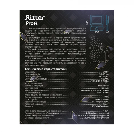 Прожектор уличный светодиодный с датчиком движения Ritter PROFI 53421 5