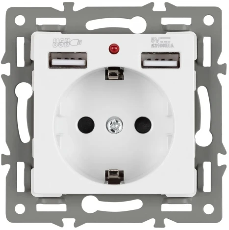 Механизм розетки с USB зарядкой SCT-MUAA-PL-WH (250V, 16A) (Arlight) 043733