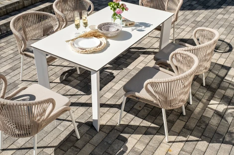 "Венето" обеденная группа на 6 персон со стульями "Милан", каркас белый, роуп бежевый 4SIS арт.УТ-00009334