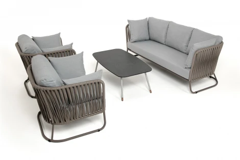 "Багамы" лаунж-зона 5-местная плетеная из роупа (веревки), каркас алюминиевый бежево-серый, роуп серо-коричневый 4SIS арт.УТ-00010248