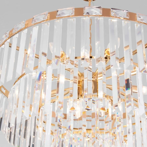 Подвесная люстра Wi-Fi каскадная Elegante 10130/10 золото Eurosvet (220V, хрусталь, управление смартфоном, голосовое управление, умный дом - Minimir Home, Алиса, Маруся, Салют, на цепи)