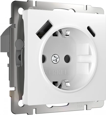 Розетка с заземлением, шторками и USB тип A+C (белый) Werkel W1171701 (a056272)