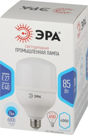 Лампочка светодиодная E27 с переходником на E40 85W ЭРА LED POWER T140-85W-4000-E27 с переходником на E40/E40